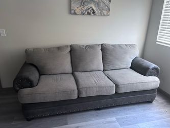 Gray Fabric Sofa with Nailhead Trim