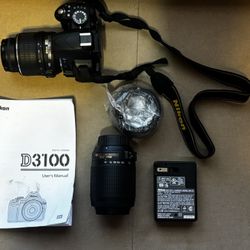Nikon D3100 DSLR Camera Bundle w/ 2 Lenses, Charger & Bag