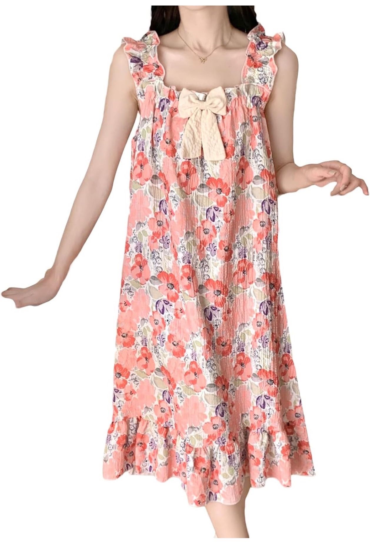 Women's Nightdress Sleeveless Loungewear Midi Sweet Pajamas Large Size Loose Nightgown Casual Dress M-XXL