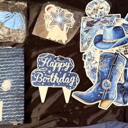 Blue Western Birthday Party Supplies Set