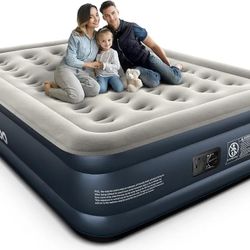 iDOO Queen Air Mattress with Built in Pump, 18 Raised Comfort Inflatable Blow up Mattress, Upgraded Four Chamber Portable Air Bed for Camping, Guests 