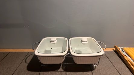 Godinger, specifically the Godinger Siena Double Warmer / Double Covered Porcelain Bakers with Warmer Stand.