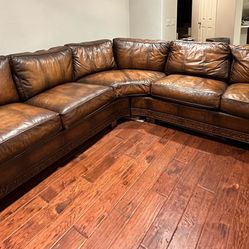 Like-new Bernhardt Genuine Leather  Two Piece Sectional Sofa with Nailhead Trim