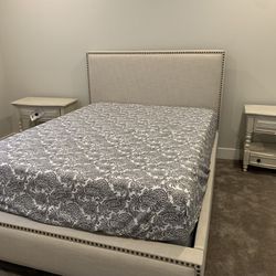 Reduced Price - moving Sale - Queen Bed With Mattress And Night Stands 