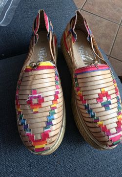VISAR Leather Huarache Platform Shoes - Woven Mexican - US 8