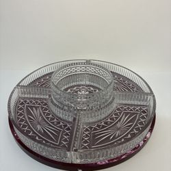Glass & Burgundy Divided Serving Platter Tray