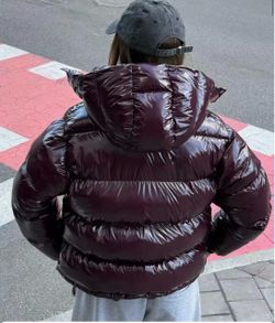 Burgundy Glossy Hooded Puffer Jacket