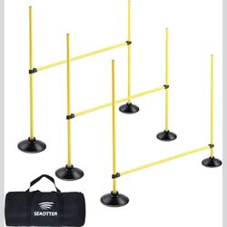 New-SEAOTTER 4FT Adjustable Height Agility Hurdle Set Soccer Trainning Pole with Rubber Base, Pack of 3, Wickets Track and Field, Fitness Equipment fo