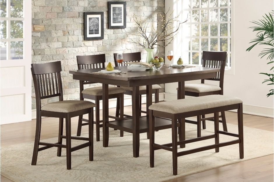PIECE COUNTER HEIGHT DINING TABLE SET CHAIRS BENCH