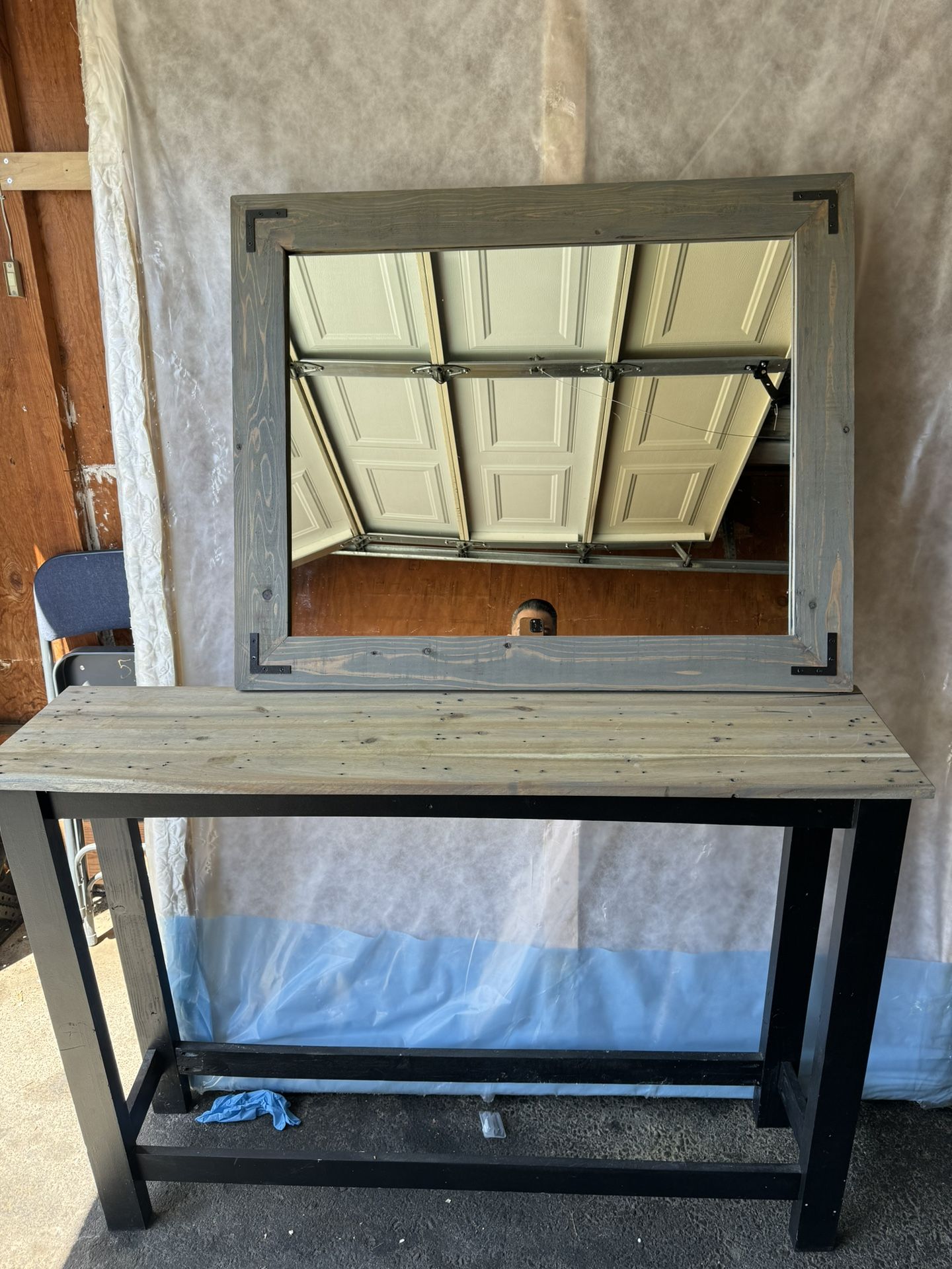 Reclaimed Wood Mirror And End Table