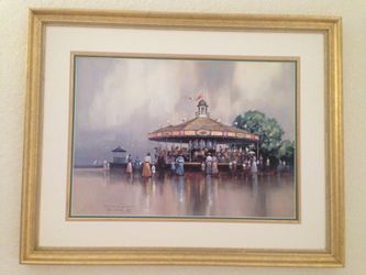 Paul Landry "Seaside Carousel" Signed & Numbered 459/1500 Lithograph Matted & Framed Artwork