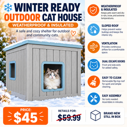 NEW Weatherproof Insulated Outdoor Cat House Winter Ready