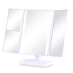 Trifold Makeup Mirror Clear Compact Vintage Mirrors with 24 LED Beads, 1X/2X/3X Magnifying, Rotatable Design, Touch Control