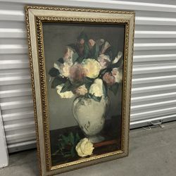 Rose Flowers Painted Golden Frame