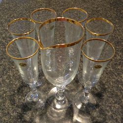 7pc Vintage Crystal cocktail set - 6 glasses and 1 pitcher 18k gold rim