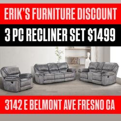 Gray Leather Reclining Set