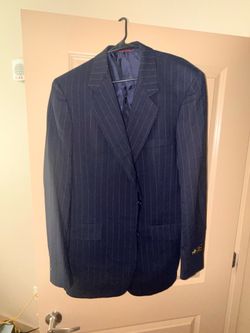 Hart Schaffner Marx Sports Coat Mens Navy Pinstripe Wool Sport Coat custom size(more like 42L)