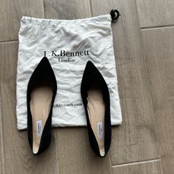 LK Bennett Black Scallop-Edge Suede Flats