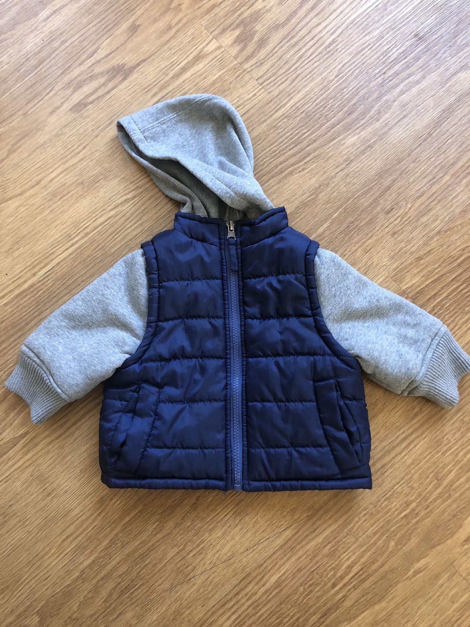iXtreme Toddler Boys Puffer Winter Vest Hoodie Jacket Gray, Navy Blue, 12 Months