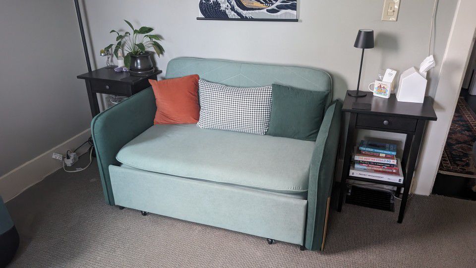 55" Full Sleeper Sofa Green Upholstered Convertible Sofa

