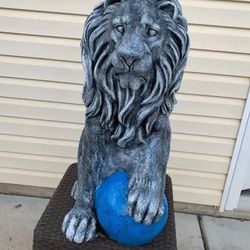 3 Foot Tall Lion Guarding Ball Statue