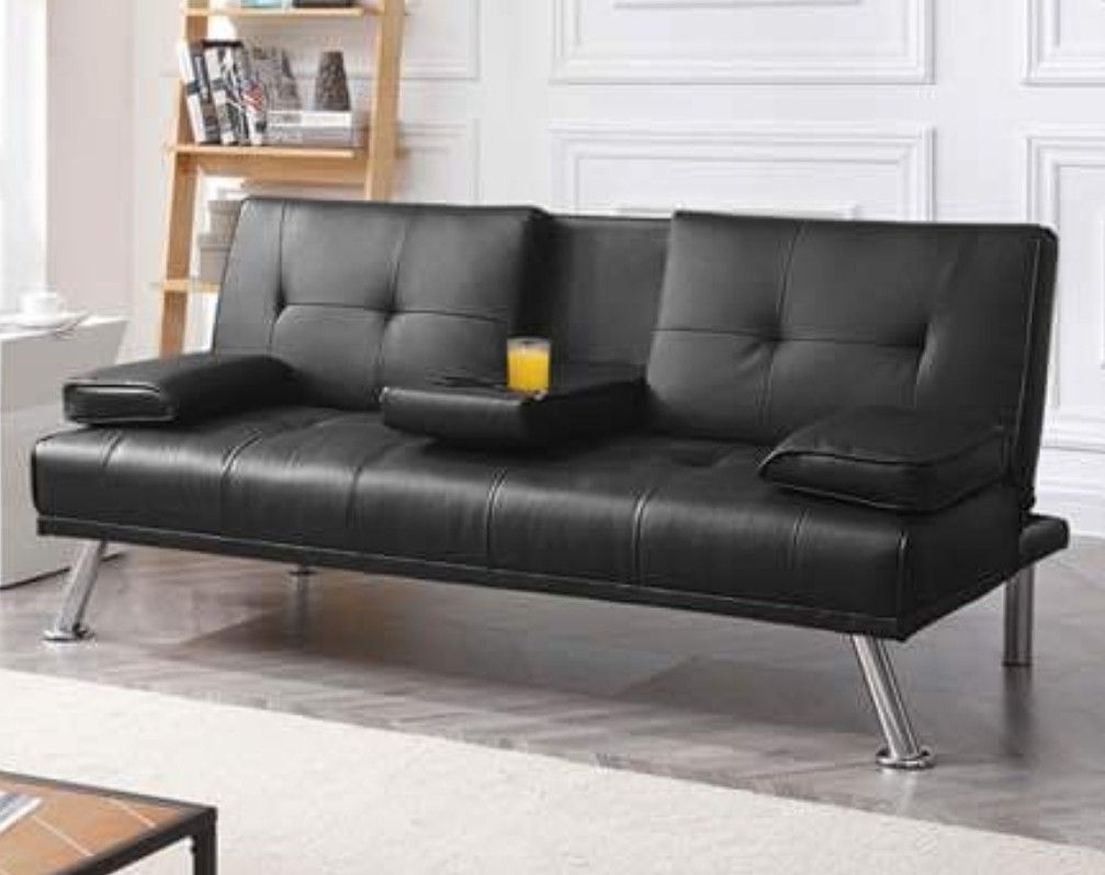 Fuax leather futon black new