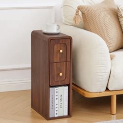 New Mid Century Modern 2 Drawer Side End Table Nightstand with 2 Drawers in Walnut Finish 