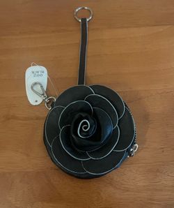 Black Rose Coin Purse with Keychain