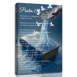 Psalm 23 Christian Framed Canvas Wall Art – 12×18