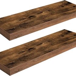 HOOBRO Floating Shelves, Wall Shelf Set of 2, 23.6 Inch Hanging Shelf with Invisible Brackets, for Wall Decor in Bathroom, Bedroom, Toilet, Kitchen, L