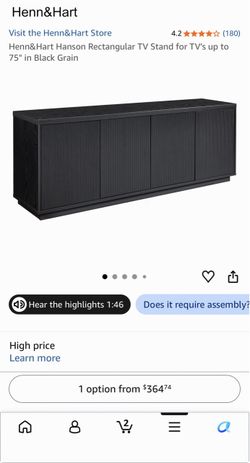 Henn&Hart Hanson Rectangular TV Stand for TV's up to 75" in Black Grain