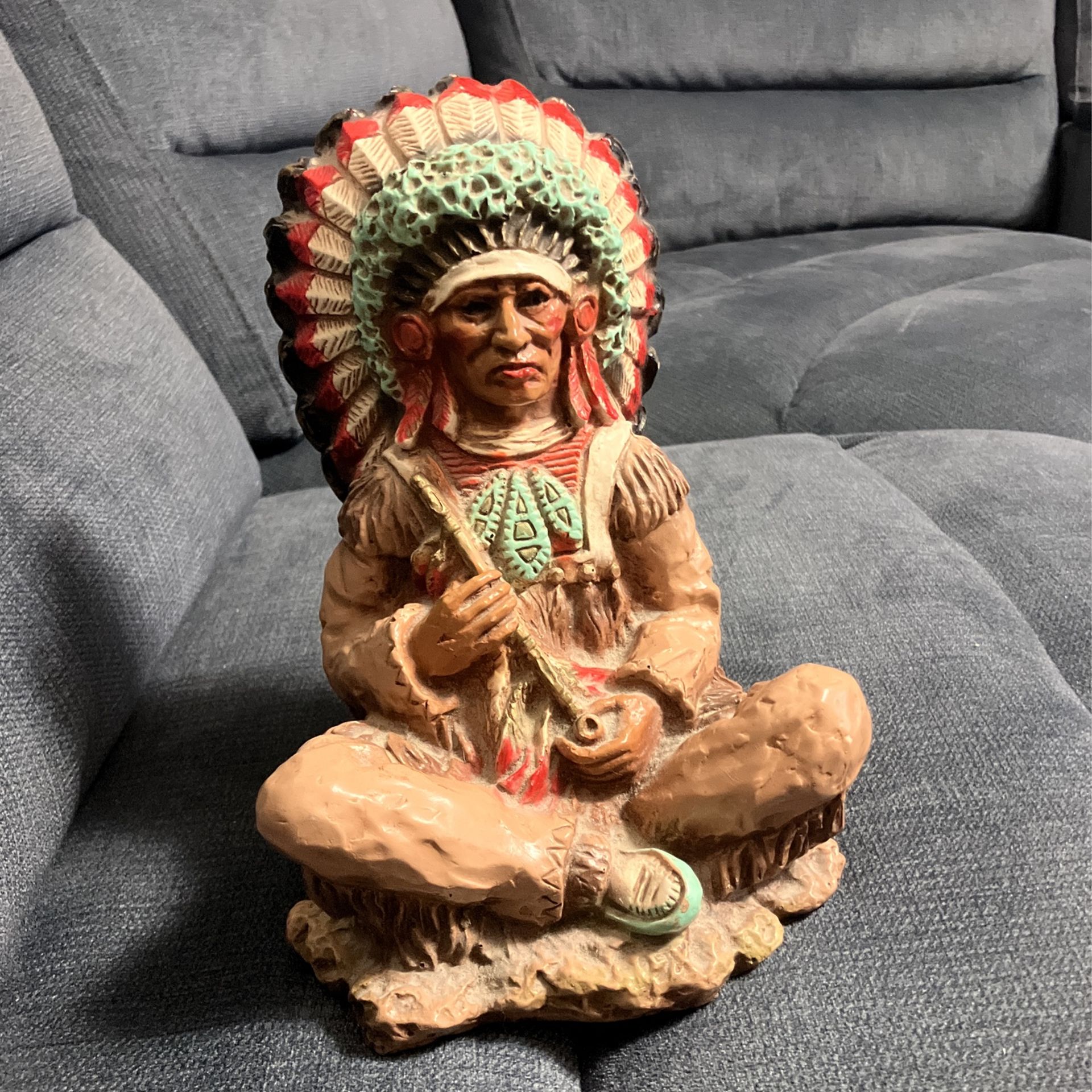 1972 Universal Statuary Corp. 9” Vintage Sitting Indian Chief With Pipe