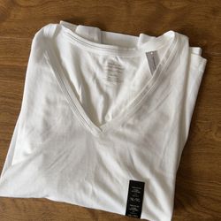 Banana Republic White Vneck long sleeve basic Cotton Blend stretch top size Xl