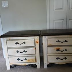 Night Set Of 2 With Storage Drawers Wood Rustic For  Bedroom, Living Room, Sofa