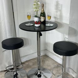 Sleek Black & Chrome Bar Table With Stools READ DESCRIPTION & SEE PICS