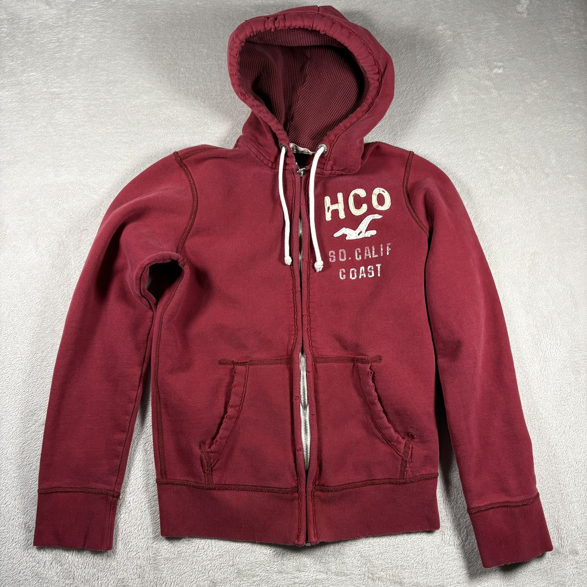 Hollister sweatshirt mens S Red zip hoodie distressed Beach surf vintage y2k