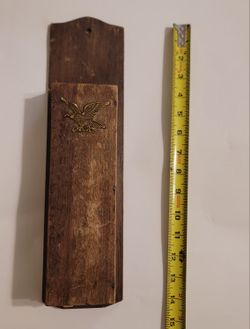 Vintage Wood Fireplace Long Match Stick Holder Brass Eagle Wall Decor 13 3/4"