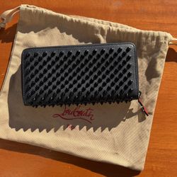 Christian Louboutin Panettone Long Wallet Black Leather, Spiked