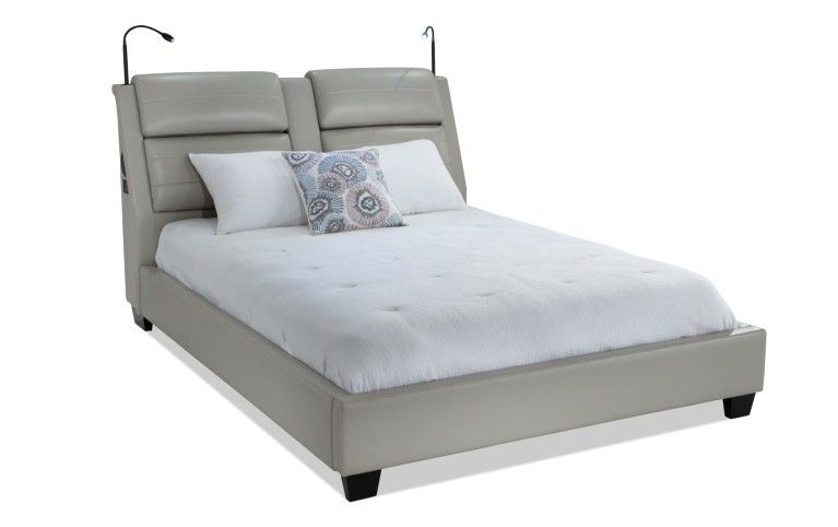 Alpha King Gray Upholstered Platform Bed