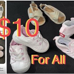 $10 For All,Like New Bundle of Baby girls Shoes,Vans and Sandals size 2 white sneakers size 3
