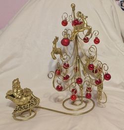 Santa And Reindeer Ornament Stand $35