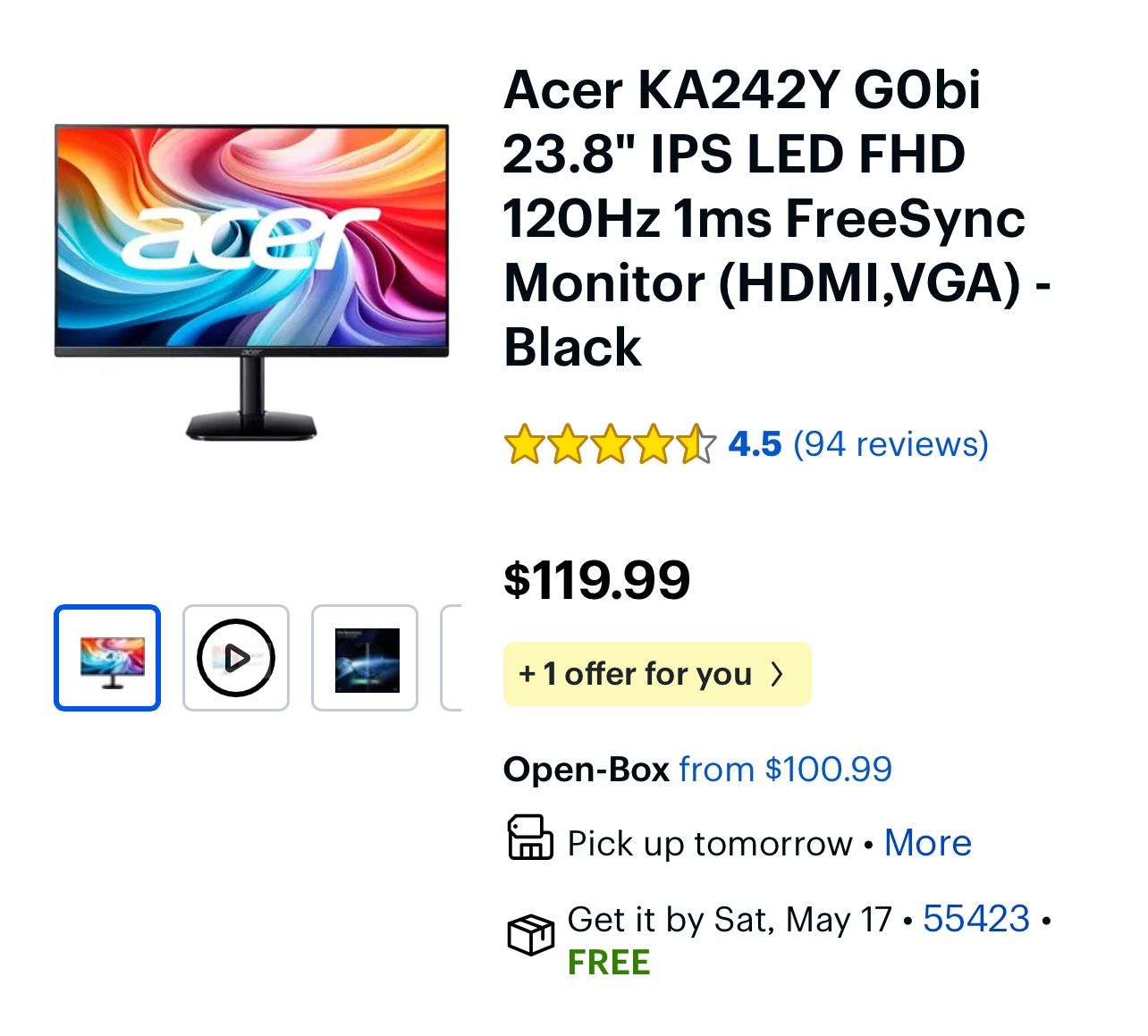 Acer 23.8 monitor