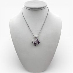 18k White Gold Heart Pendant  with Diamonds and Pink Sapphires 14" Necklace.
