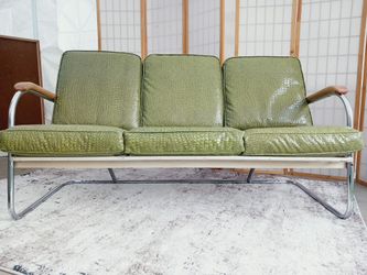 Metal Brutalist Tubular Iconic Sofa W/ Crocodile Seats. Delivery