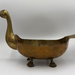 Vintage Mid Century Modern Footed Brass Duck Compote Bowl