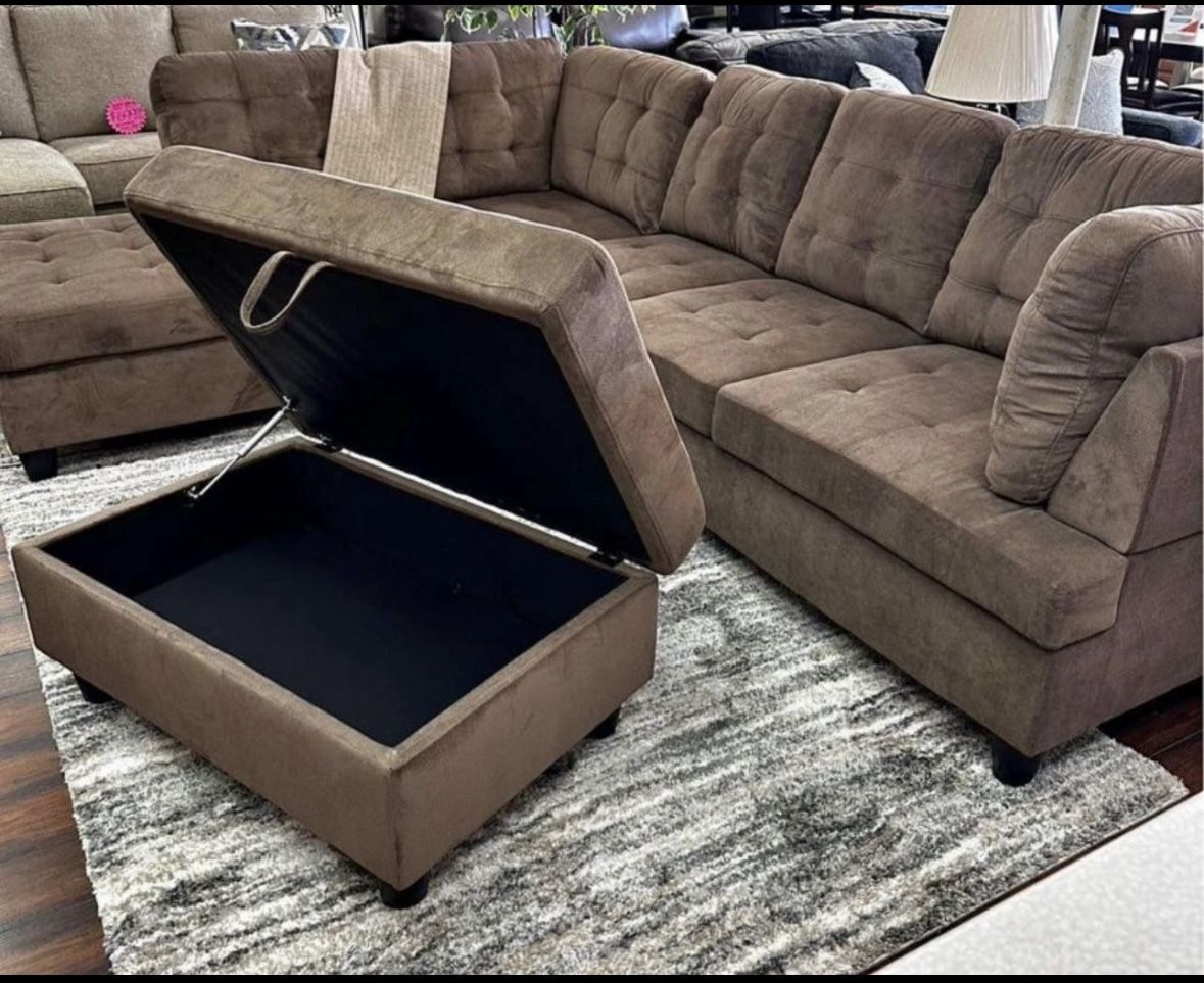 Brown Chenille Sectional Couch