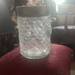 Vintage Honeycomb Glass Canister with Metal Lid – Farmhouse Pantry Charm