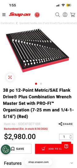 Snap-On 38 pc 12-Point Metric/SAE Flank Drive