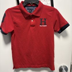 Tommy Hilfiger Red Polo Embroidered Logo Number Short Sleeve Medium Boy’s 12/14
