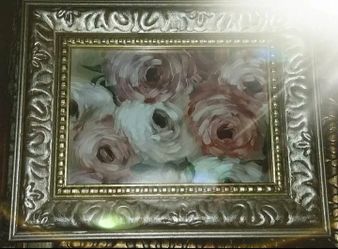 VINTAGE ORNATE FLORAL FLOWER ROSE BOUQUET GOLD FRAMED PICTURE ART WALL TABLE DECOR